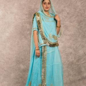 Sky Blue Gottapatti Poshak Set | Premium Bamber Satin | Jaipurio Designer Collection